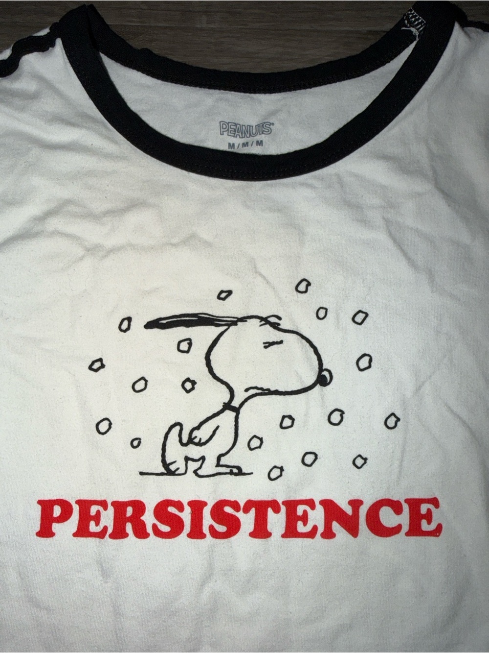 NWOT White 'Persistence' Snoopy Ringer Tee - Picture 2 of 4